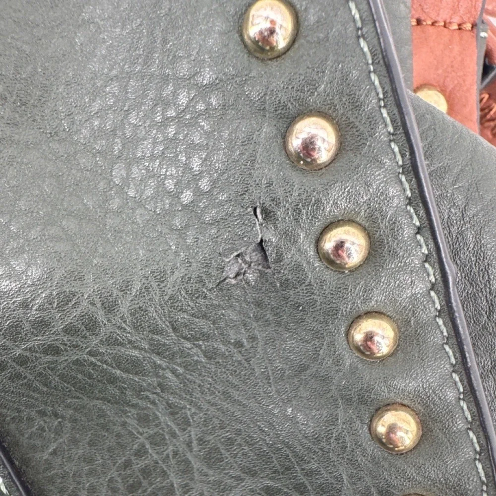 Black Rivet Women Satchel Handbag Black Brown Studded Crossbody Gold Hardware